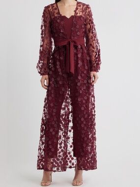 Julia Jordan Floral Overlay Jacket & Belted Jumpsuit ZS 8 BURGUNDYcolor     #16